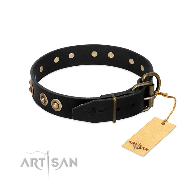 Rust-proof fittings on full grain natural leather dog collar for your dog
