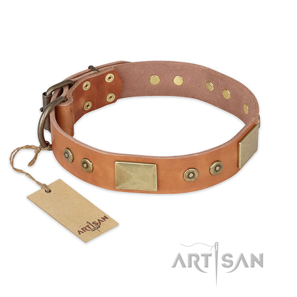Exquisite full grain natural leather dog collar for fancy walking