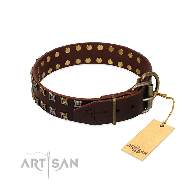 Soft genuine leather dog collar handcrafted for your pet