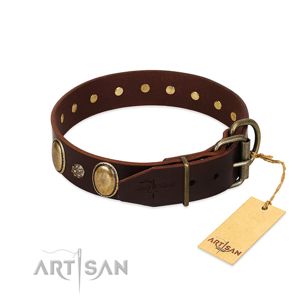 Easy wearing flexible full grain genuine leather dog collar