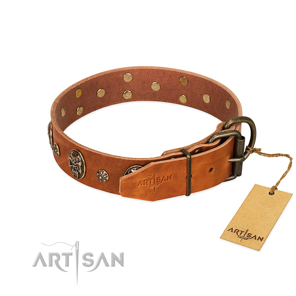 Durable hardware on full grain genuine leather dog collar for your dog