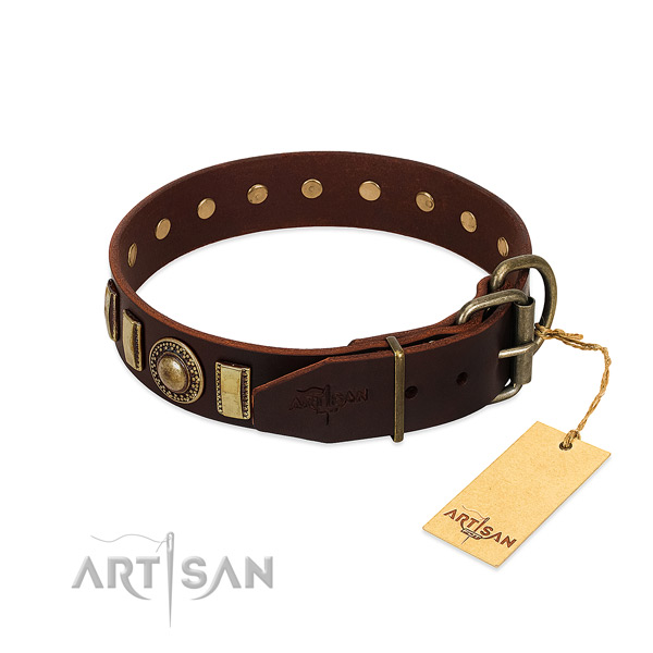 Awesome full grain genuine leather dog collar with rust-proof traditional buckle