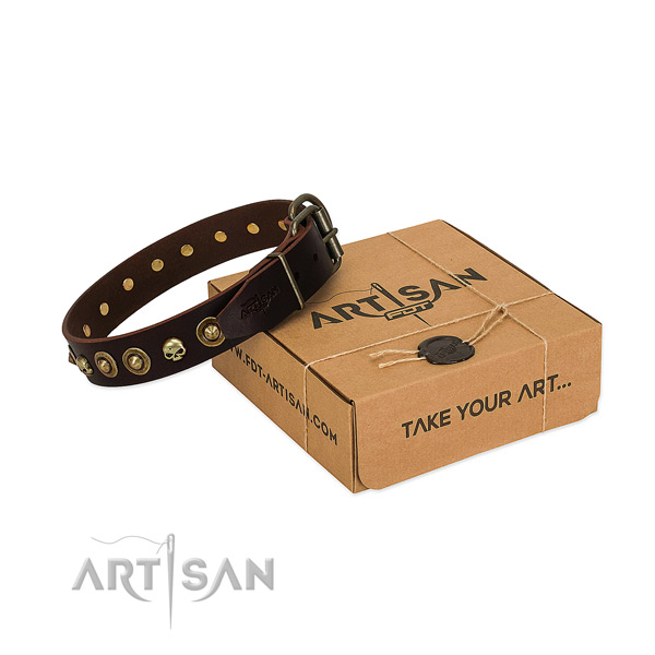 Full grain leather collar with significant adornments for your doggie