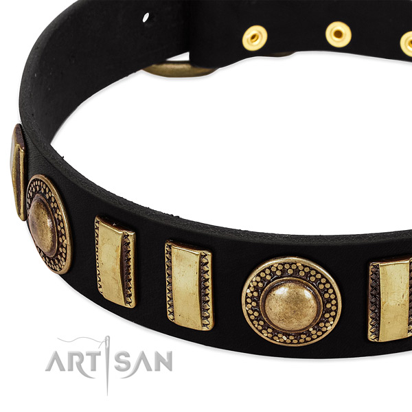 Soft leather dog collar with durable buckle