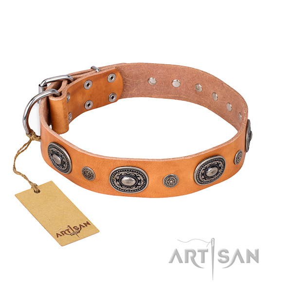 Flexible natural genuine leather collar made for your doggie