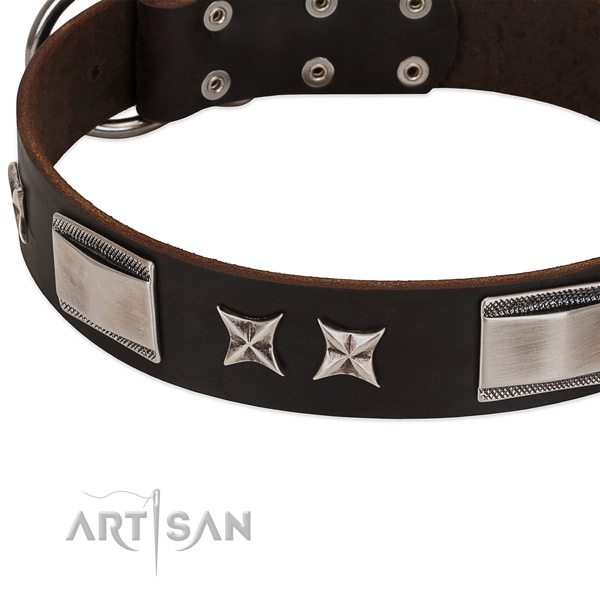 Soft full grain genuine leather dog collar with reliable fittings