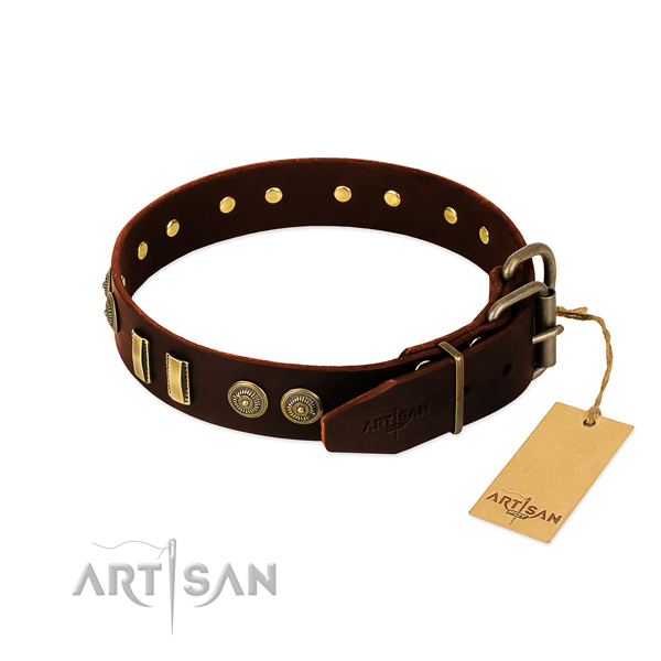 Reliable buckle on natural leather dog collar for your dog