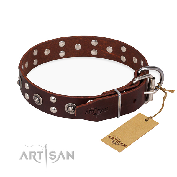 Corrosion proof hardware on genuine leather collar for your impressive dog