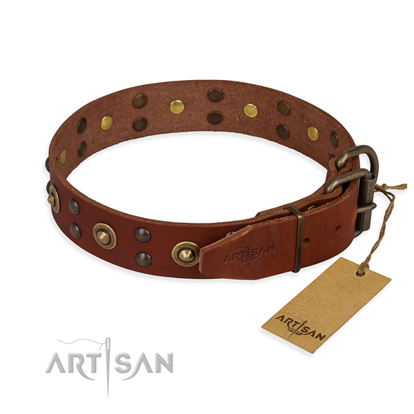 Corrosion proof D-ring on genuine leather collar for your lovely doggie
