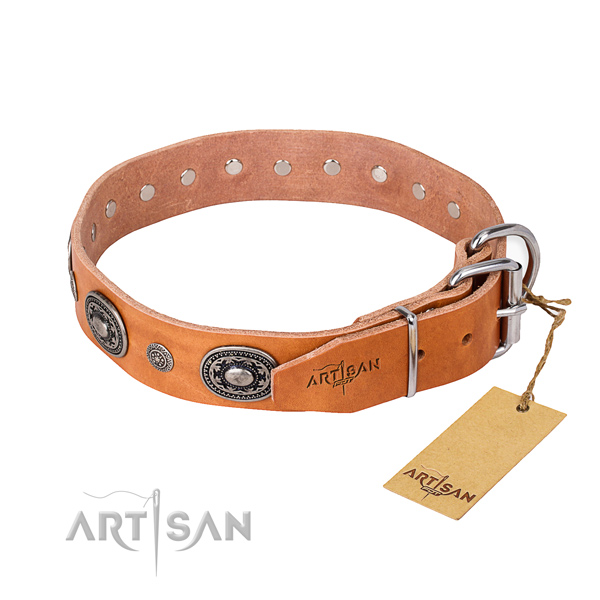 Gentle to touch leather dog collar made for stylish walking