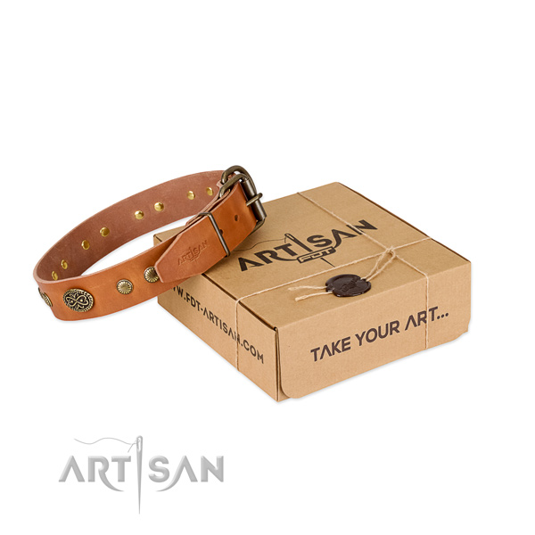 Corrosion resistant embellishments on Genuine leather dog collar for your four-legged friend