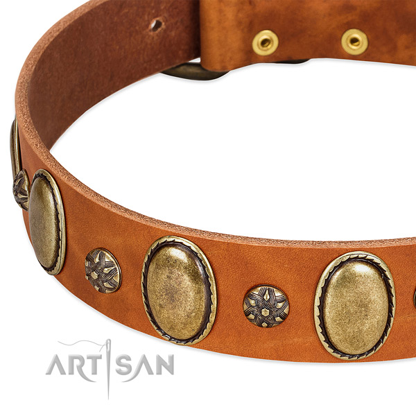 Comfortable wearing soft genuine leather dog collar