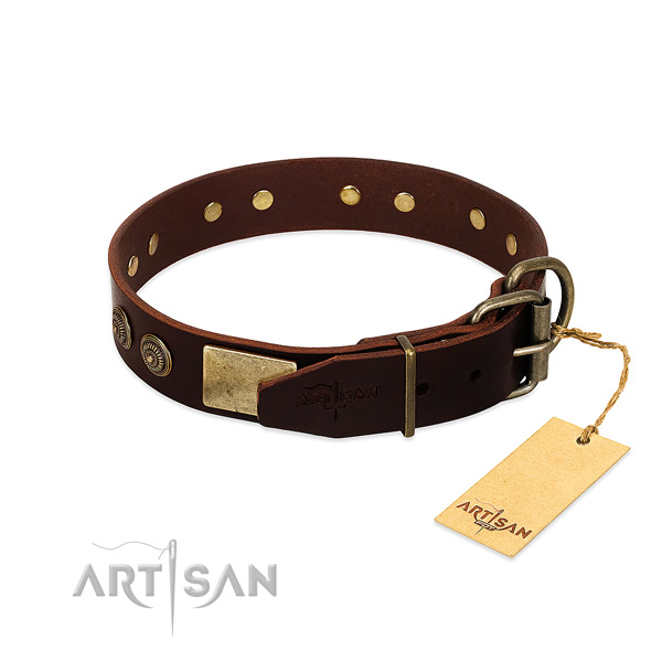 Corrosion resistant decorations on full grain genuine leather dog collar for your doggie
