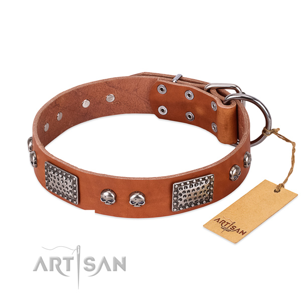 Easy adjustable full grain genuine leather dog collar for daily walking your doggie