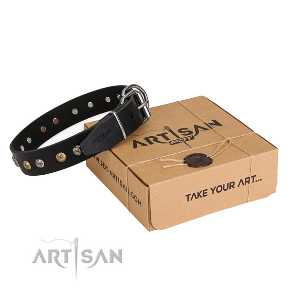 Strong full grain natural leather dog collar created for easy wearing