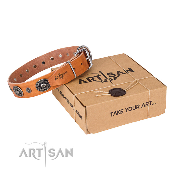 Soft to touch genuine leather dog collar handcrafted for walking