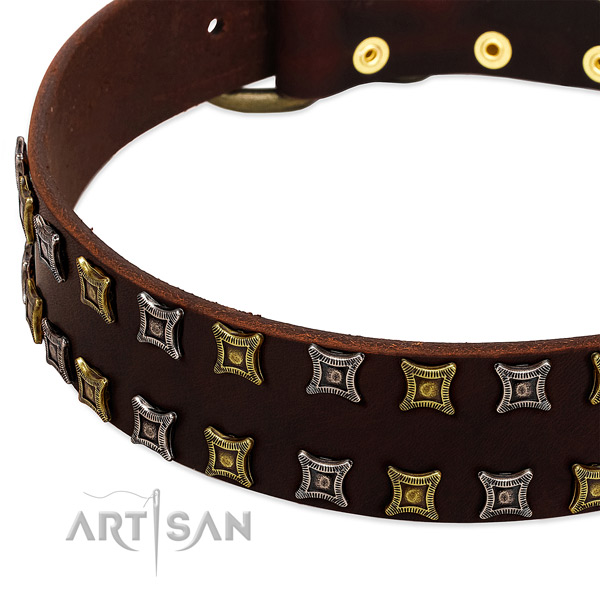 Flexible full grain genuine leather dog collar for your impressive dog