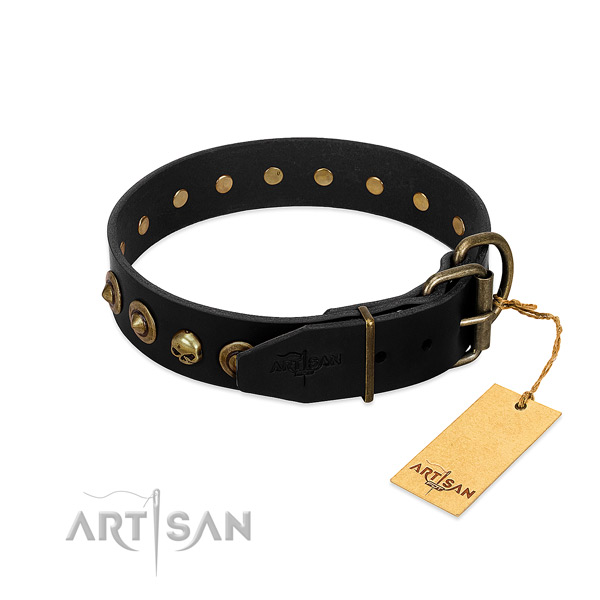 Natural leather collar with significant decorations for your pet