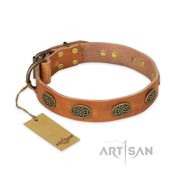 Inimitable full grain genuine leather dog collar with durable hardware