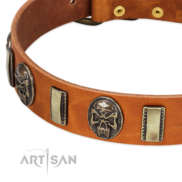 Corrosion proof hardware on genuine leather dog collar for your canine