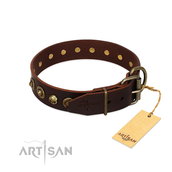 Full grain leather collar with unusual decorations for your dog