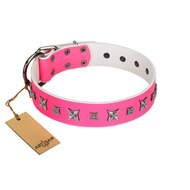 "Pink Dream" Stylish FDT Artisan Pink Leather Belgian Malinois Collar with Silver-Like Decorations  "Pink Dream" Stylish FDT Artisan Pink Leather Belgian Malinois Collar with Silver-Like Decorations