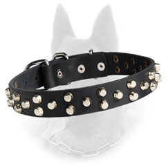 Durable Leather Belgian Malinois Dog Collar Decorated  With Nickel Pyramids