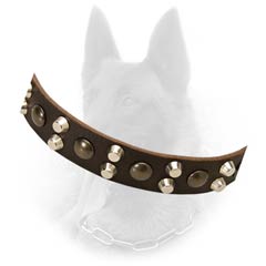 Brass Studs and Nickel Pyramids on Malinois Leather Dog  Collar with Nickel Hardware