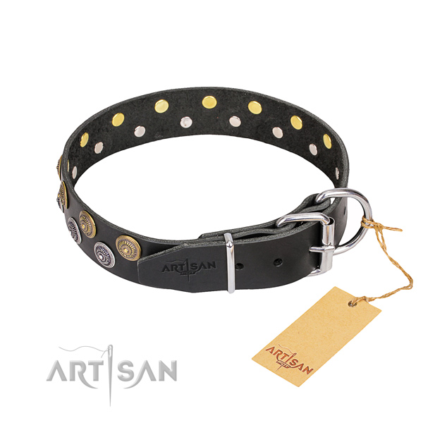 Handy use full grain genuine leather collar with studs for your dog