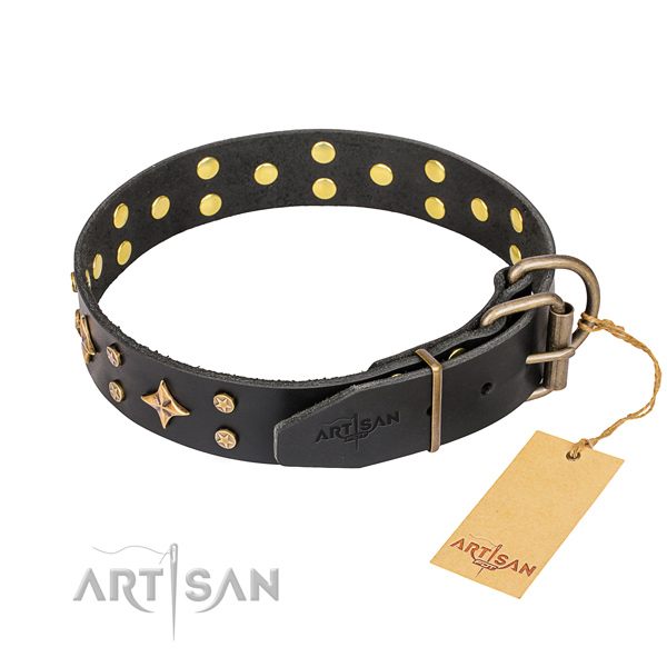 Handy use leather collar with decorations for your pet