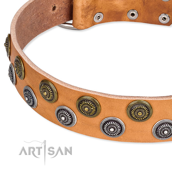 Genuine leather dog collar with unique decorations