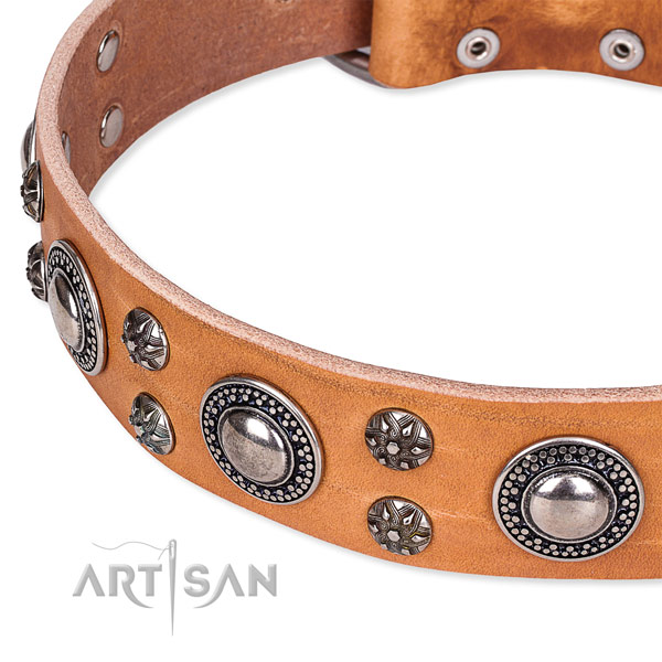 Handy use full grain genuine leather collar with strong buckle and D-ring
