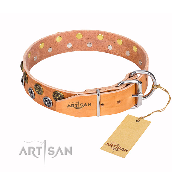 Incredible full grain natural leather dog collar for handy use