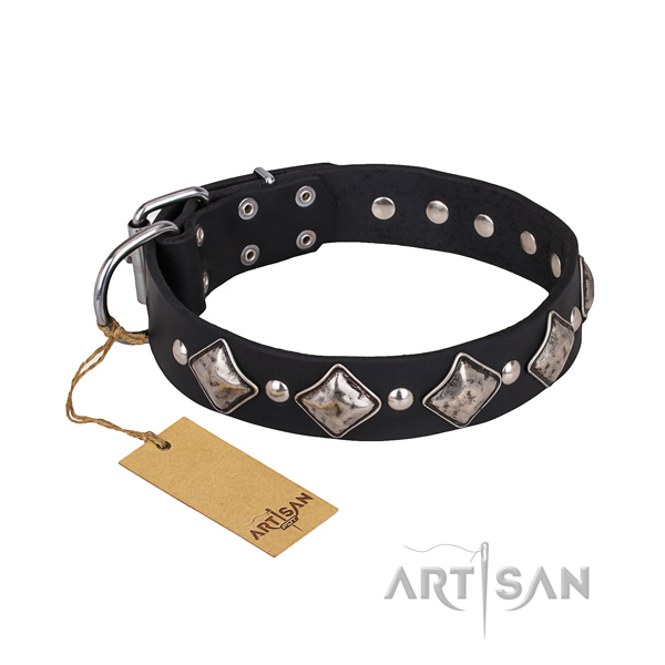 Reliable leather dog collar with non-corrosive details