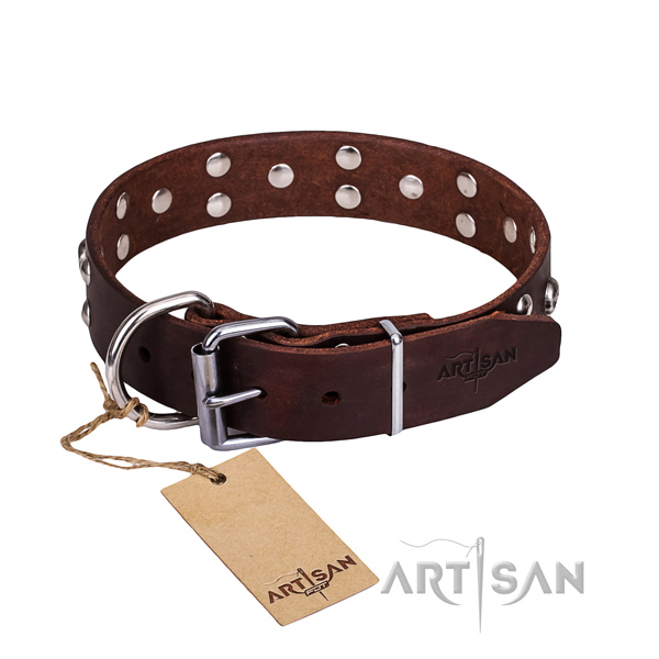 Leather dog collar with thoroughly polished edges for convenient daily use