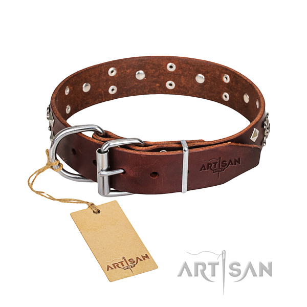 Strong leather dog collar with rust-resistant fittings