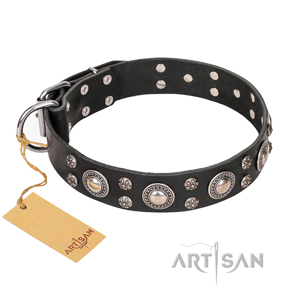 Full grain leather dog collar with smooth leather strap