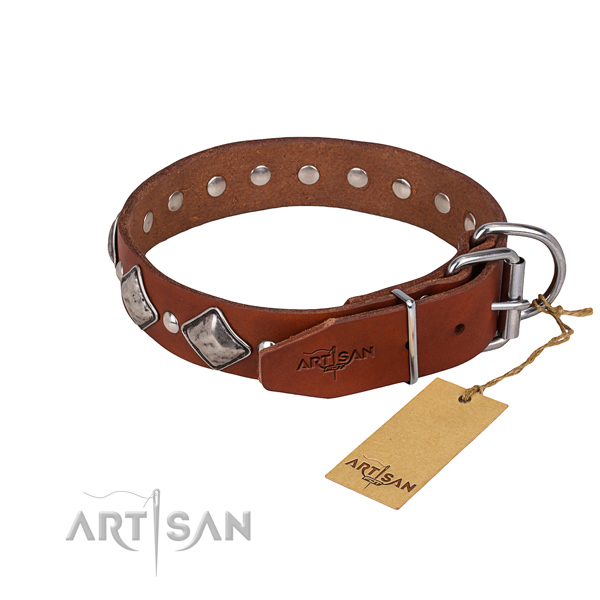 Full grain natural leather dog collar with thoroughly polished finish