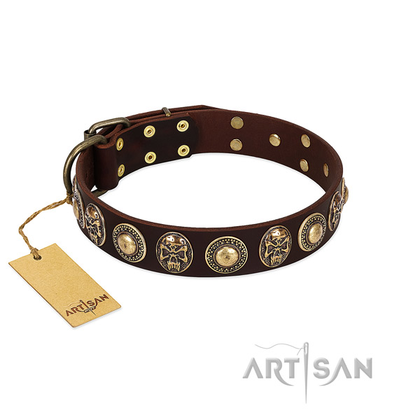Trendy genuine leather dog collar for handy use